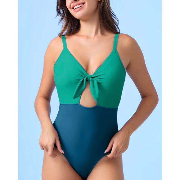 SUMMERSALT Tie Bust Colorblock Swimsuit Blue Green 22